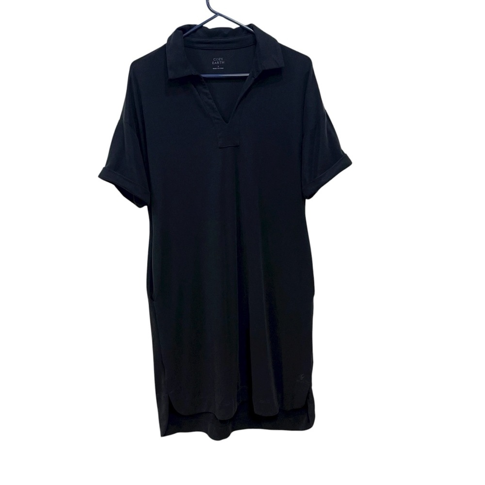 Cozy Earth Short Sleeve Comfy Shirt Dress Black Casual Short Stretch Womens S